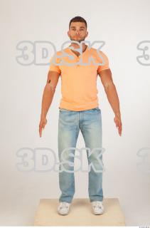 Whole body orange tshirt light blue jeans of Harold 0001